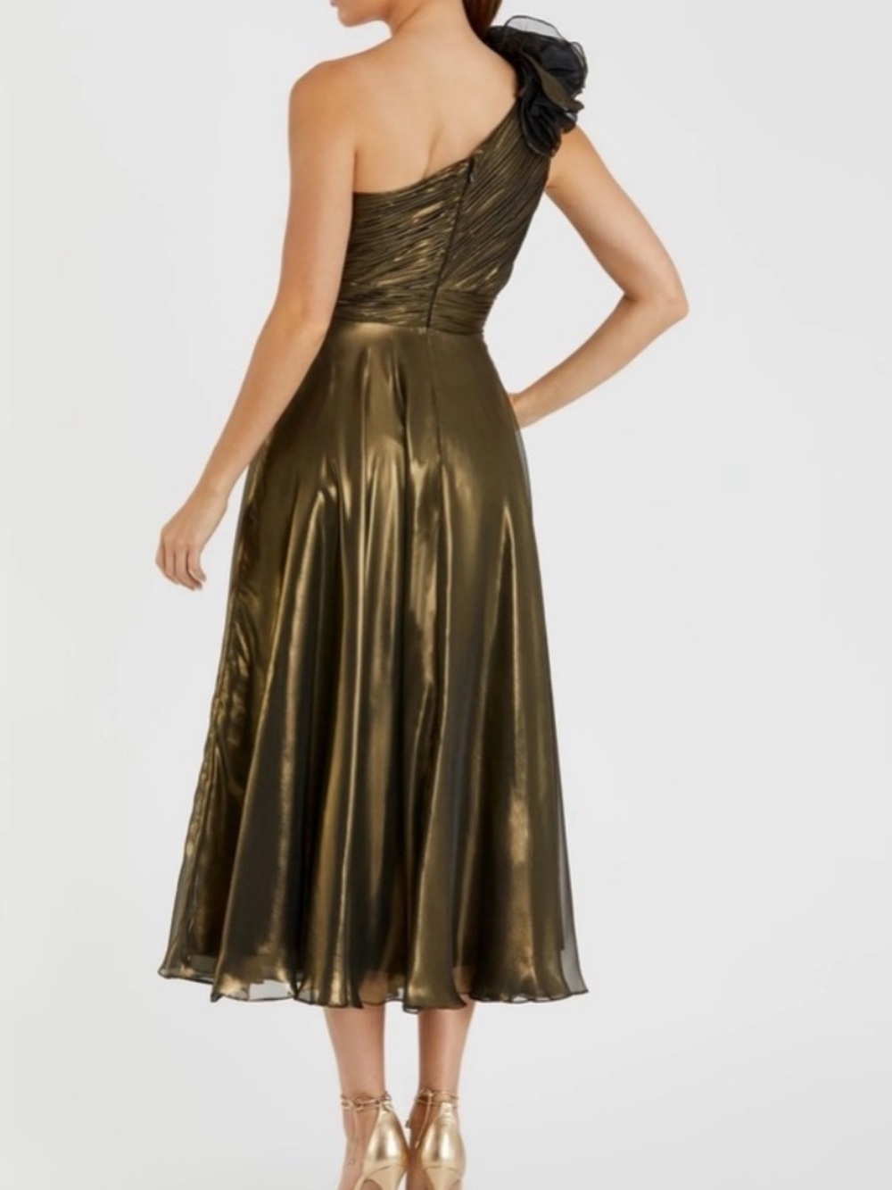 Mac Duggal Rosette One-Shoulder Midi Dress with Floral Accent - Picture 2 of 2